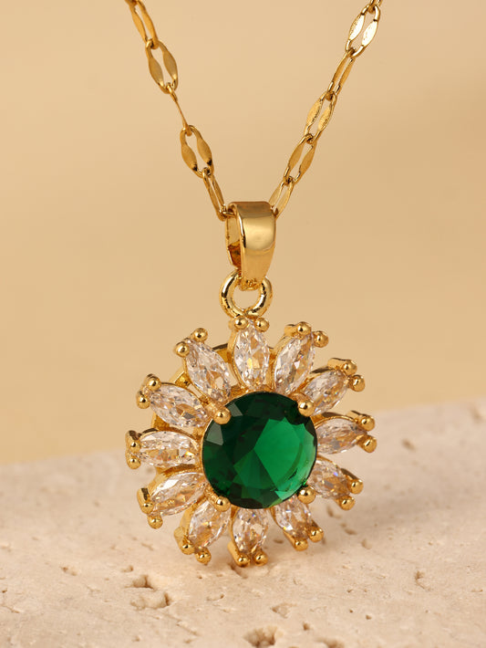 Emerald Sunflower Necklace, Women's Light Luxury Style, High Grade, Collar Chain, Fashion Neckchain